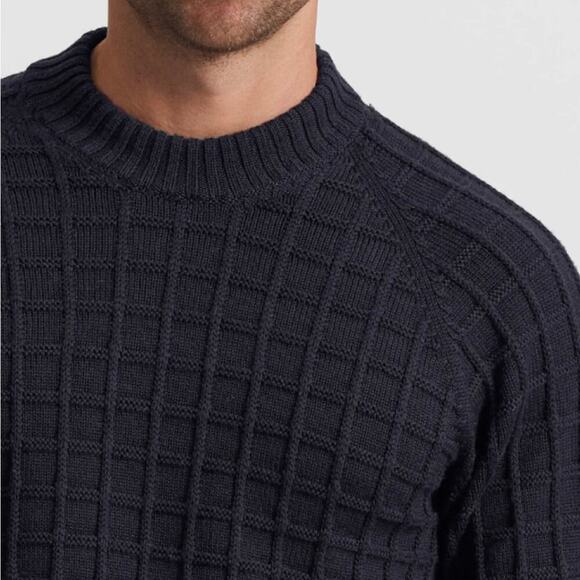Son of a Tailor Check Knit Sweater Custom Black 3D Knit Merino Wool Classic - Picture 2 of 12